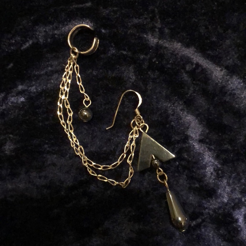 Hematite Ear Cuff Dangle charm earring Chain